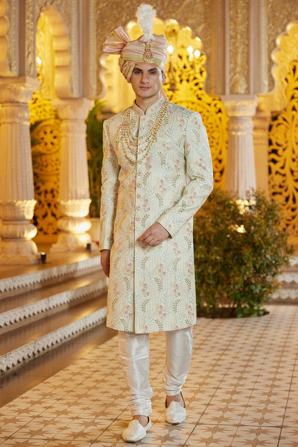 Elegant Green Color Art Silk Fabric Sherwani