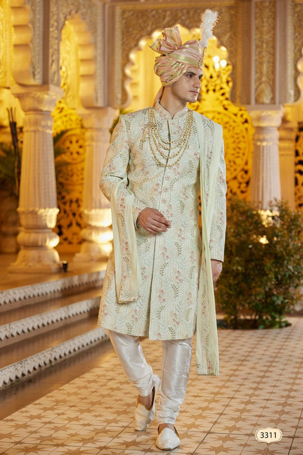 Elegant Green Color Art Silk Fabric Sherwani