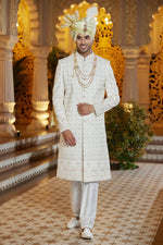 Elegant Cream Color Art Silk Fabric Sherwani