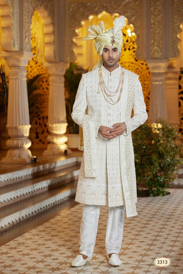 Elegant Cream Color Art Silk Fabric Sherwani