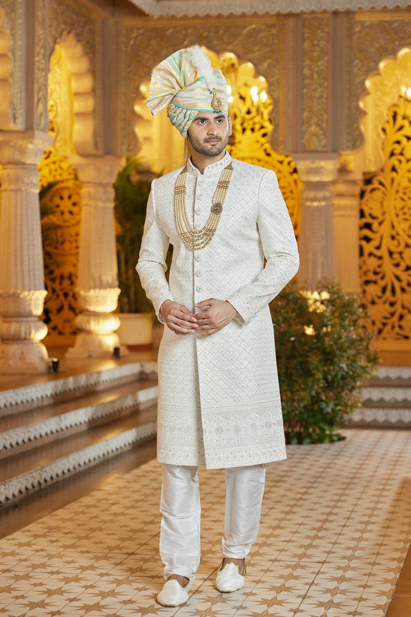 Elegant Cream Color Art Silk Fabric Sherwani