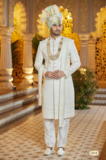 Elegant Cream Color Art Silk Fabric Sherwani