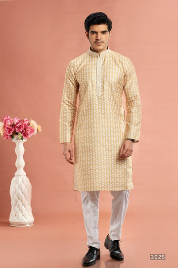 Elegant Yellow Color Cotton Fabric Kurta Pajama