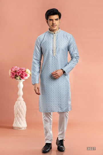 Elegant Blue Color Cotton Fabric Kurta Pajama