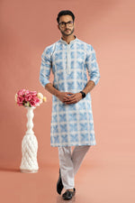Elegant Turquoise Color Cotton Fabric Kurta Pajama