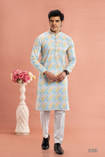 Elegant Multi Color Cotton Fabric Kurta Pajama