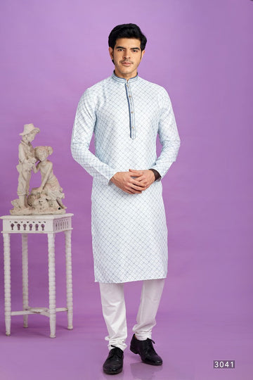 Elegant Aqua Color Linen Fabric Kurta Pajama