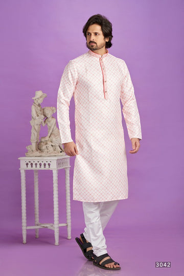 Elegant Pink Color Linen Fabric Kurta Pajama