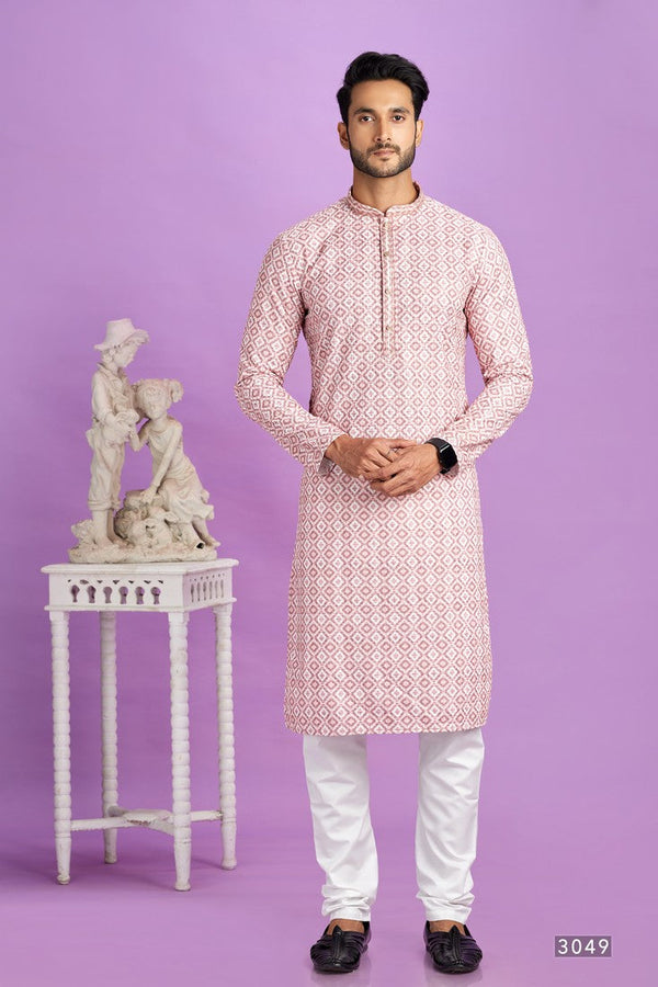 Elegant Pink Color Linen Fabric Kurta Pajama