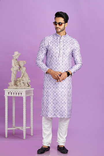 Elegant Purple Color Linen Fabric Kurta Pajama