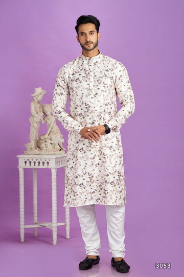 Elegant White Color Linen Fabric Kurta Pajama