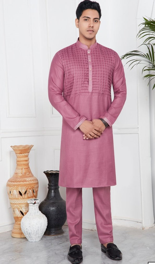 Elegant Pink Color Linen Fabric Kurta Pajama