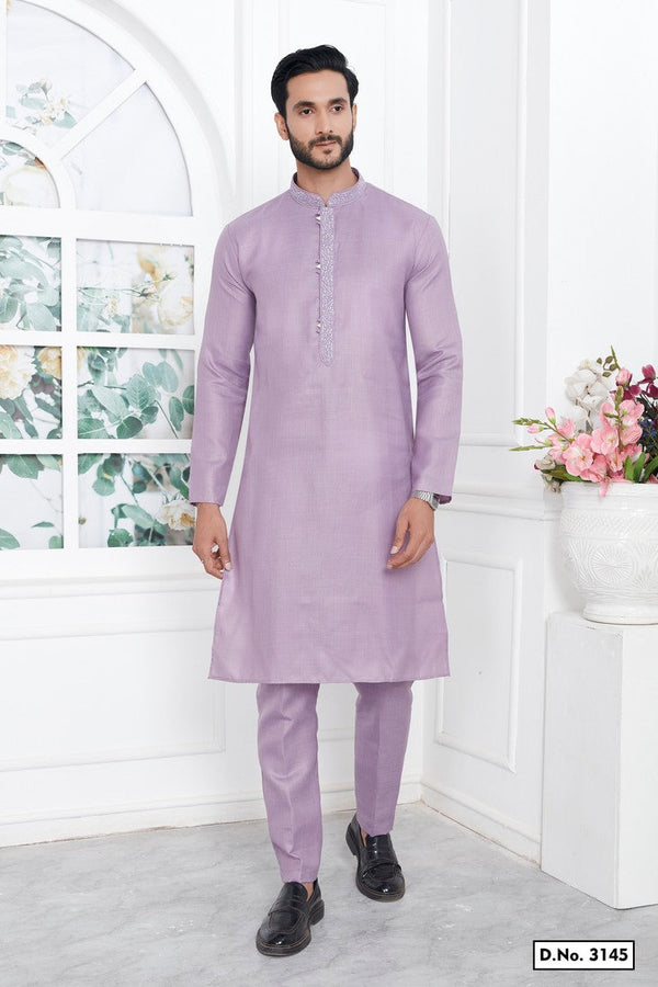 Dazzling Purple Color Linen Fabric Kurta Pajama