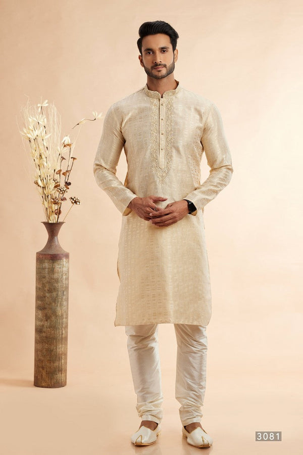 Amazing Beige Color Jacquard Fabric Kurta Pajama