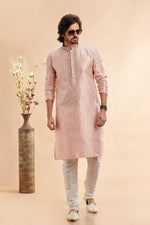 Amazing Peach Color Jacquard Fabric Kurta Pajama