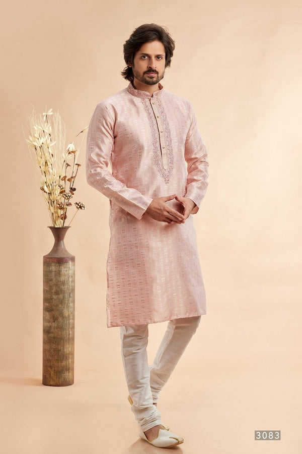 Amazing Peach Color Jacquard Fabric Kurta Pajama