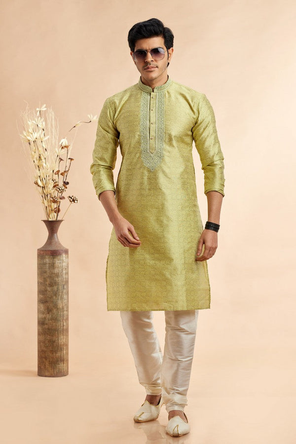 Amazing Green Color Jacquard Fabric Kurta Pajama