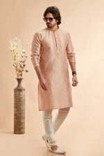 Amazing Peach Color Jacquard Fabric Kurta Pajama