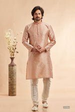 Amazing Peach Color Jacquard Fabric Kurta Pajama