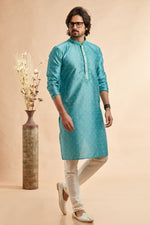 Amazing Turquoise Color Jacquard Fabric Kurta Pajama