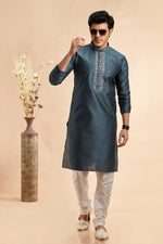 Amazing Grey Color Jacquard Fabric Kurta Pajama