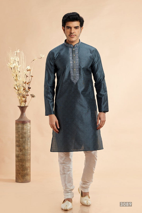 Amazing Grey Color Jacquard Fabric Kurta Pajama