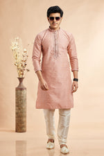 Amazing Peach Color Jacquard Fabric Kurta Pajama