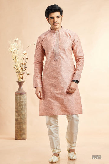 Amazing Peach Color Jacquard Fabric Kurta Pajama