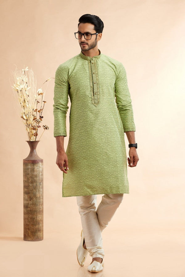 Amazing Green Color Jacquard Fabric Kurta Pajama