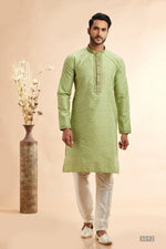 Amazing Green Color Jacquard Fabric Kurta Pajama