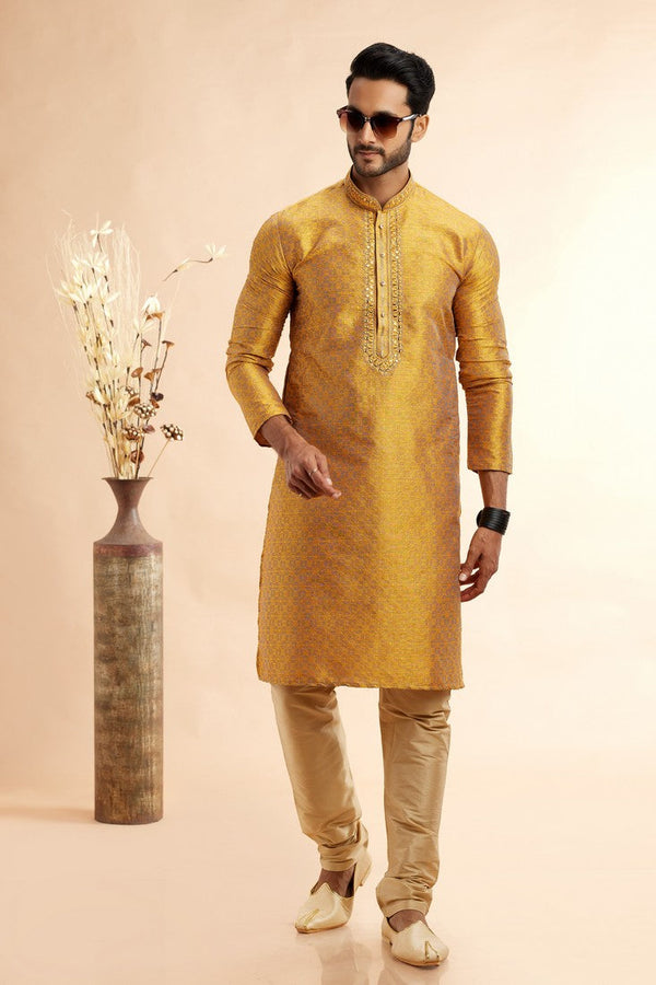 Amazing Peach Color Jacquard Fabric Kurta Pajama