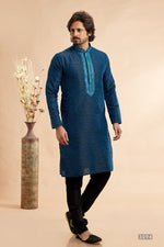 Amazing Teal Color Jacquard Fabric Kurta Pajama