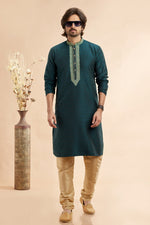 Amazing Green Color Jacquard Fabric Kurta Pajama