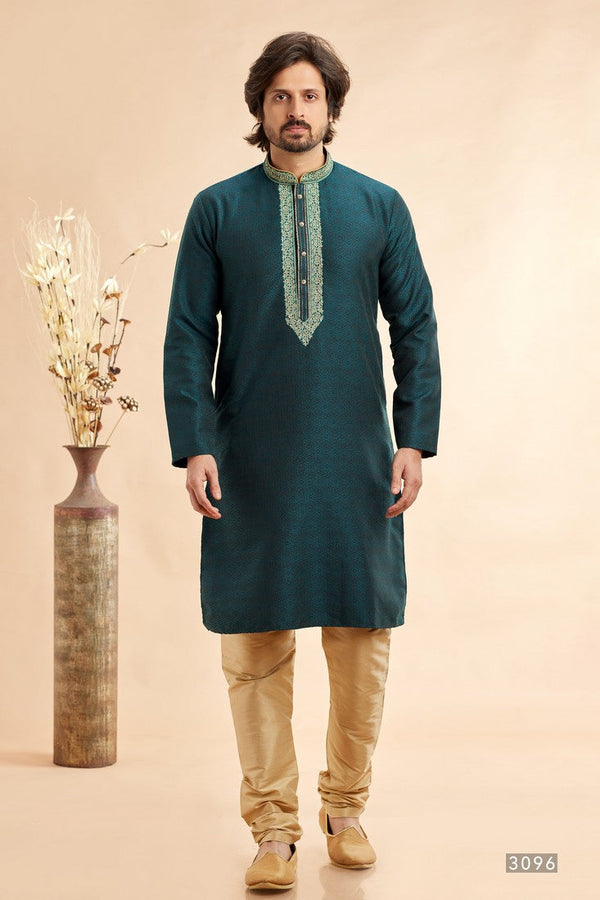 Amazing Green Color Jacquard Fabric Kurta Pajama