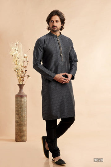 Amazing Black Color Jacquard Fabric Kurta Pajama