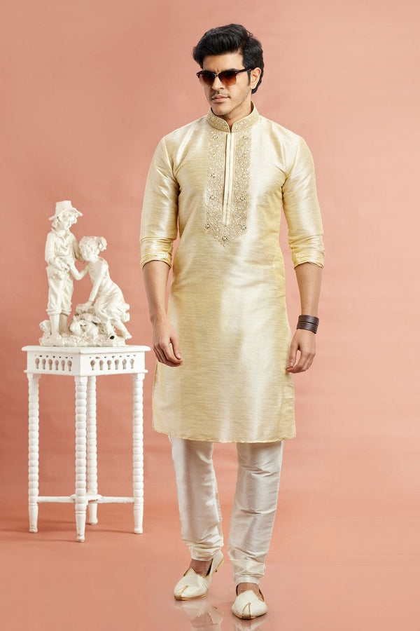 Desirable Beige Color Art Silk Fabric Kurta Pajama