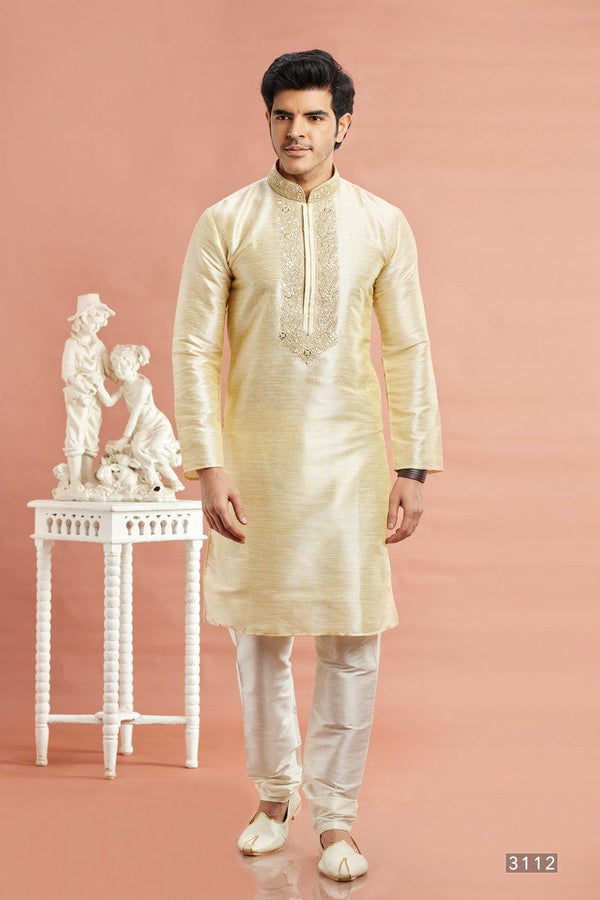 Desirable Beige Color Art Silk Fabric Kurta Pajama