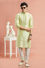 Desirable Green Color Art Silk Fabric Kurta Pajama