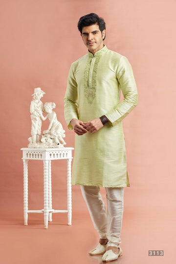 Desirable Green Color Art Silk Fabric Kurta Pajama