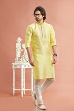 Desirable Yellow Color Art Silk Fabric Kurta Pajama