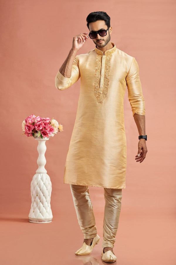 Desirable Yellow Color Art Silk Fabric Kurta Pajama