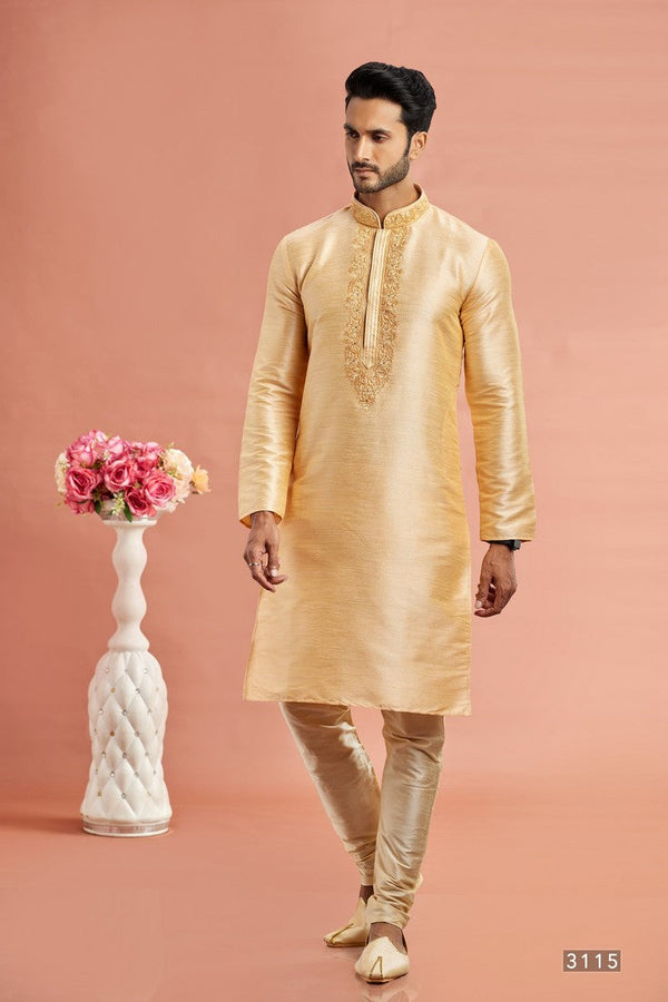 Desirable Yellow Color Art Silk Fabric Kurta Pajama