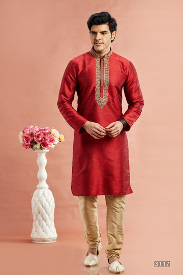 Desirable Maroon Color Art Silk Fabric Kurta Pajama