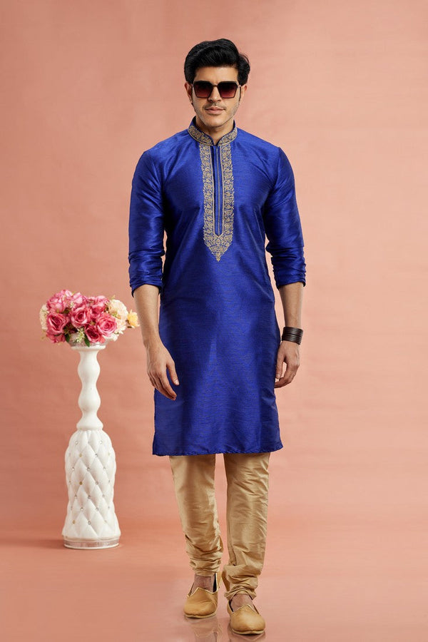 Desirable Blue Color Art Silk Fabric Kurta Pajama