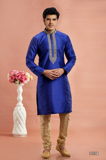 Desirable Blue Color Art Silk Fabric Kurta Pajama