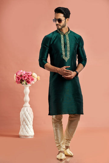 Desirable Green Color Art Silk Fabric Kurta Pajama