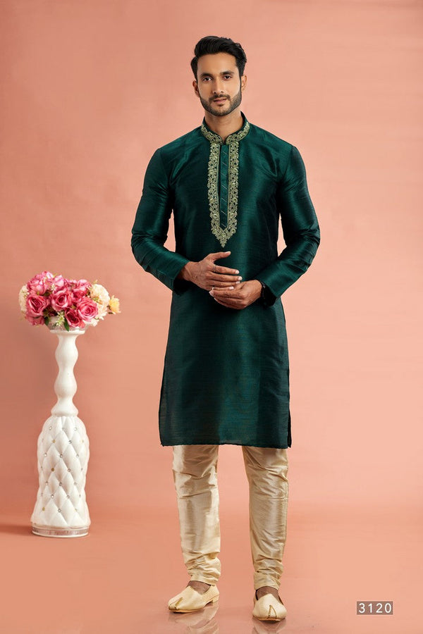 Desirable Green Color Art Silk Fabric Kurta Pajama