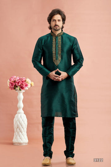 Desirable Green Color Art Silk Fabric Kurta Pajama
