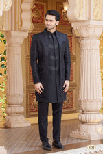 Elegant Black Color Art Silk Fabric Mens Indowestern