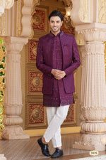 Elegant Wine Color Art Silk Fabric Mens Indowestern